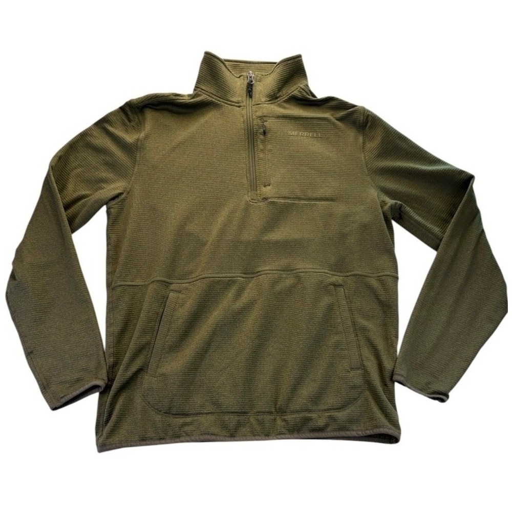 Merrell Olive Green Knit Quarter Zip Fleece Pullover Men's M Outdoors Gorpcore